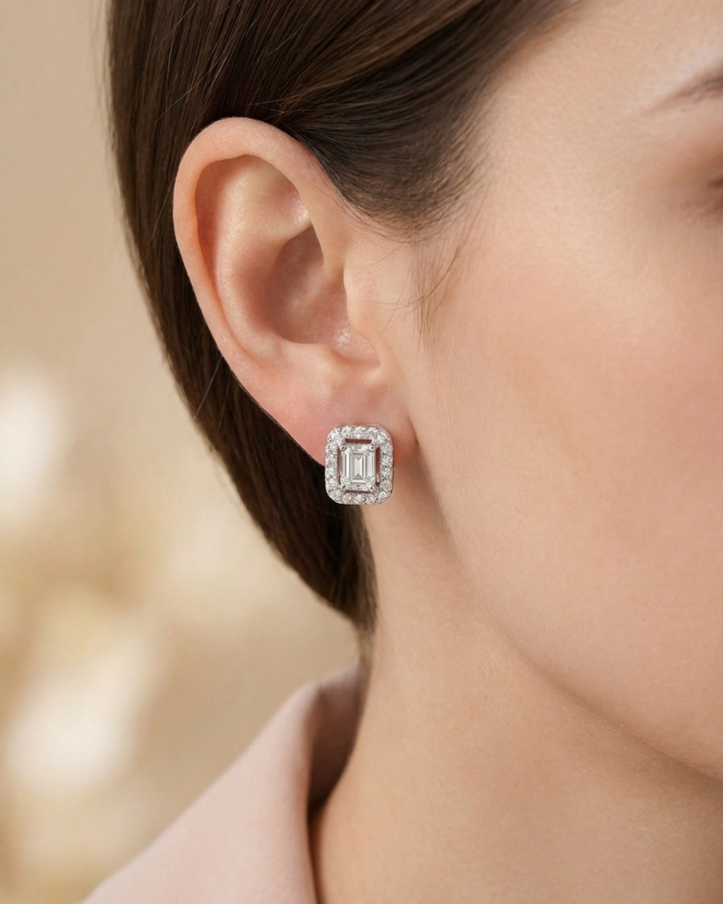 Emerald Cut Stud Earrings Sterling Silver