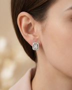 Emerald Cut Stud Earrings Sterling Silver
