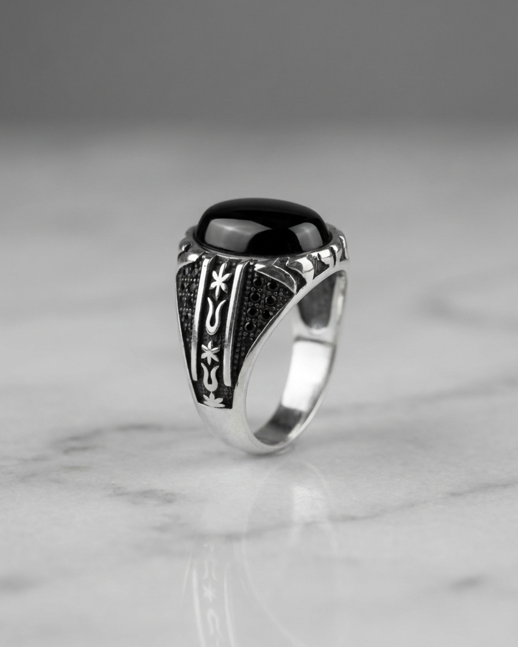 Imperial Onyx Floral Signet Ring