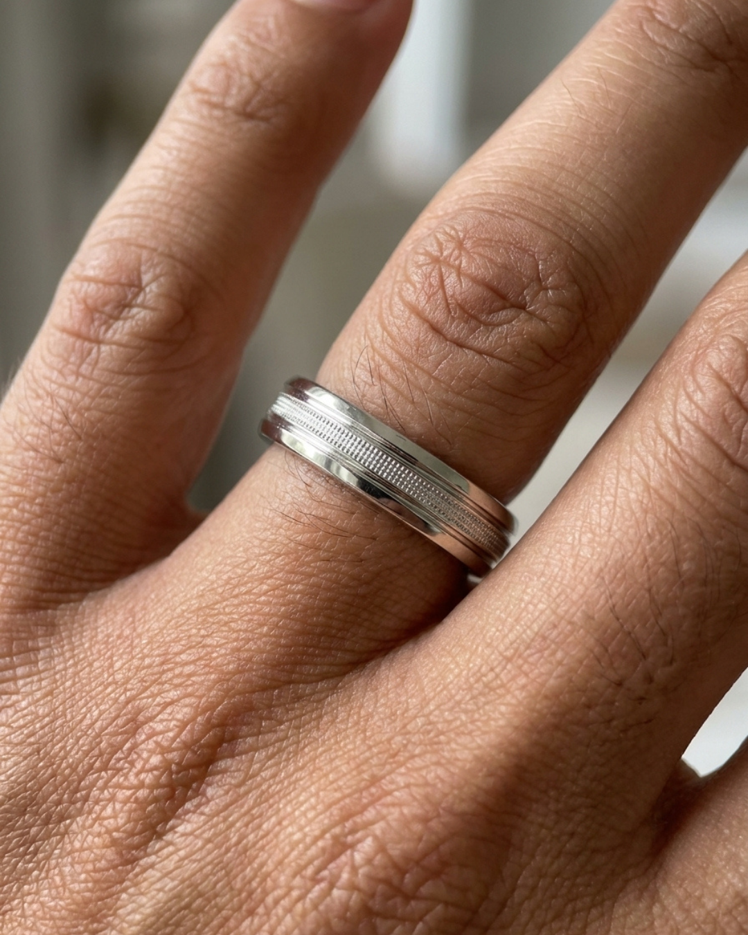 Milgrain Ribbed Men's Dibla Ring Sterling Silver