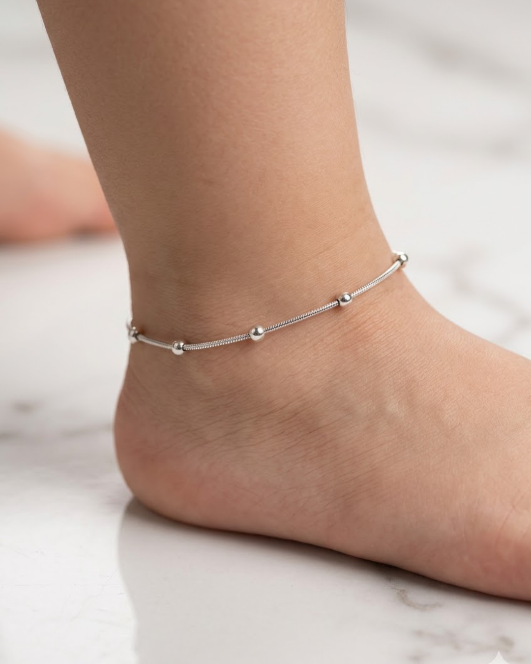 Beaded Round Anklet Sterling Silver