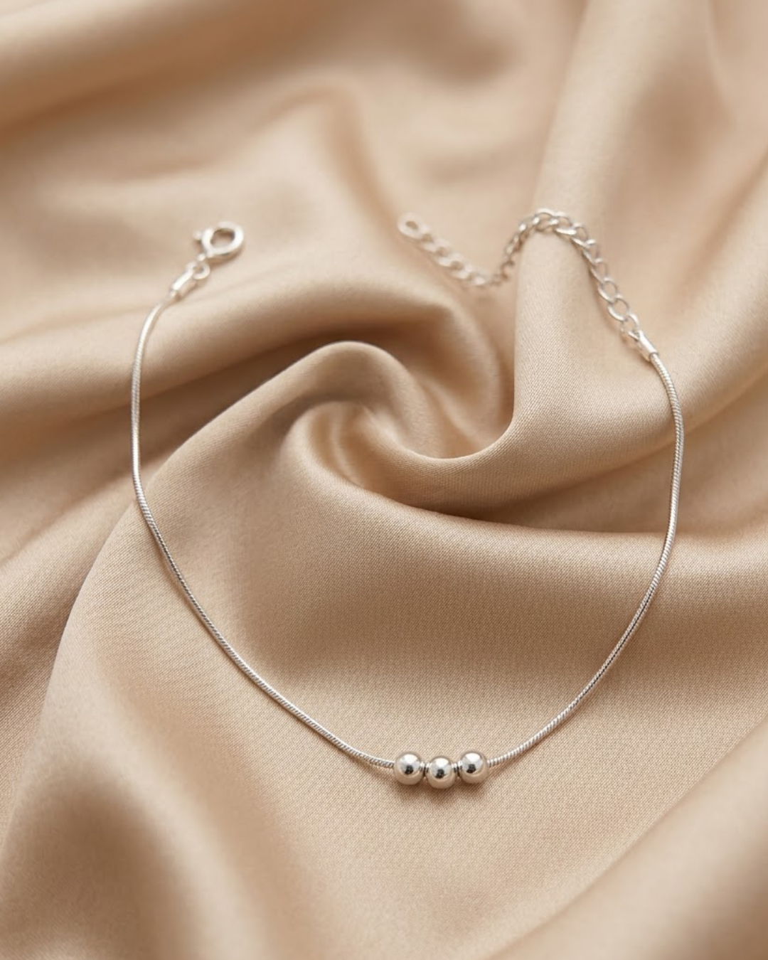 Trio Bead Chain Anklet Sterling Silver