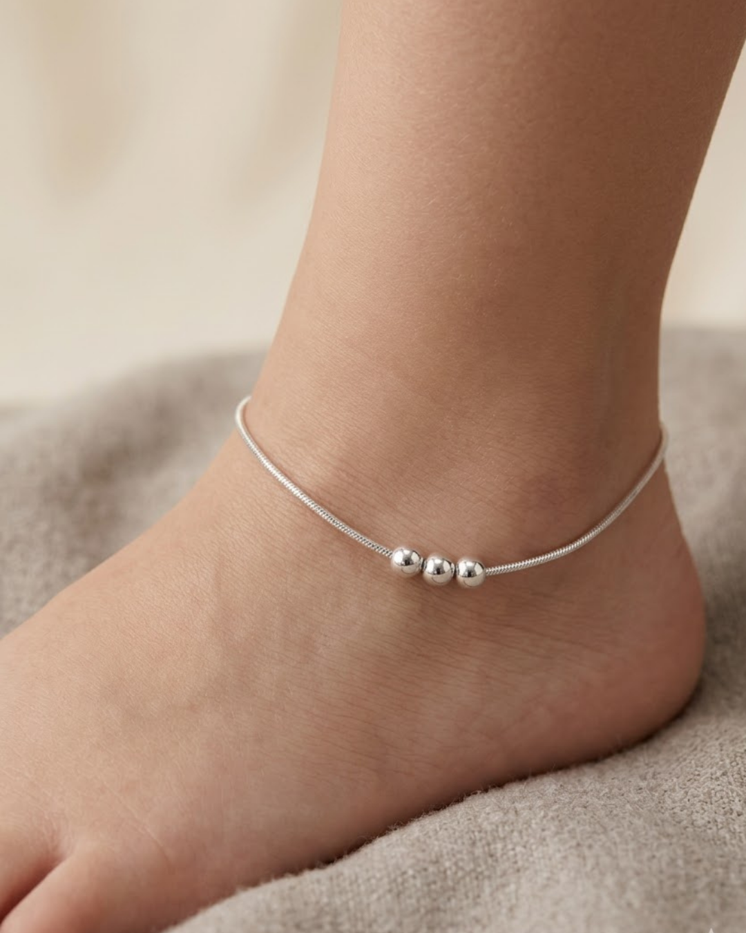 Trio Bead Chain Anklet Sterling Silver