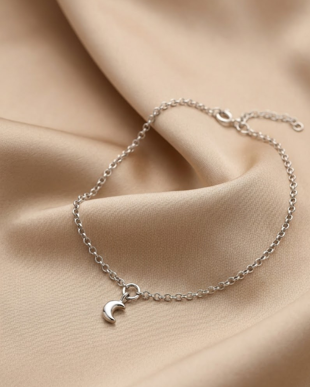Moon Charm Anklet Sterling Silver