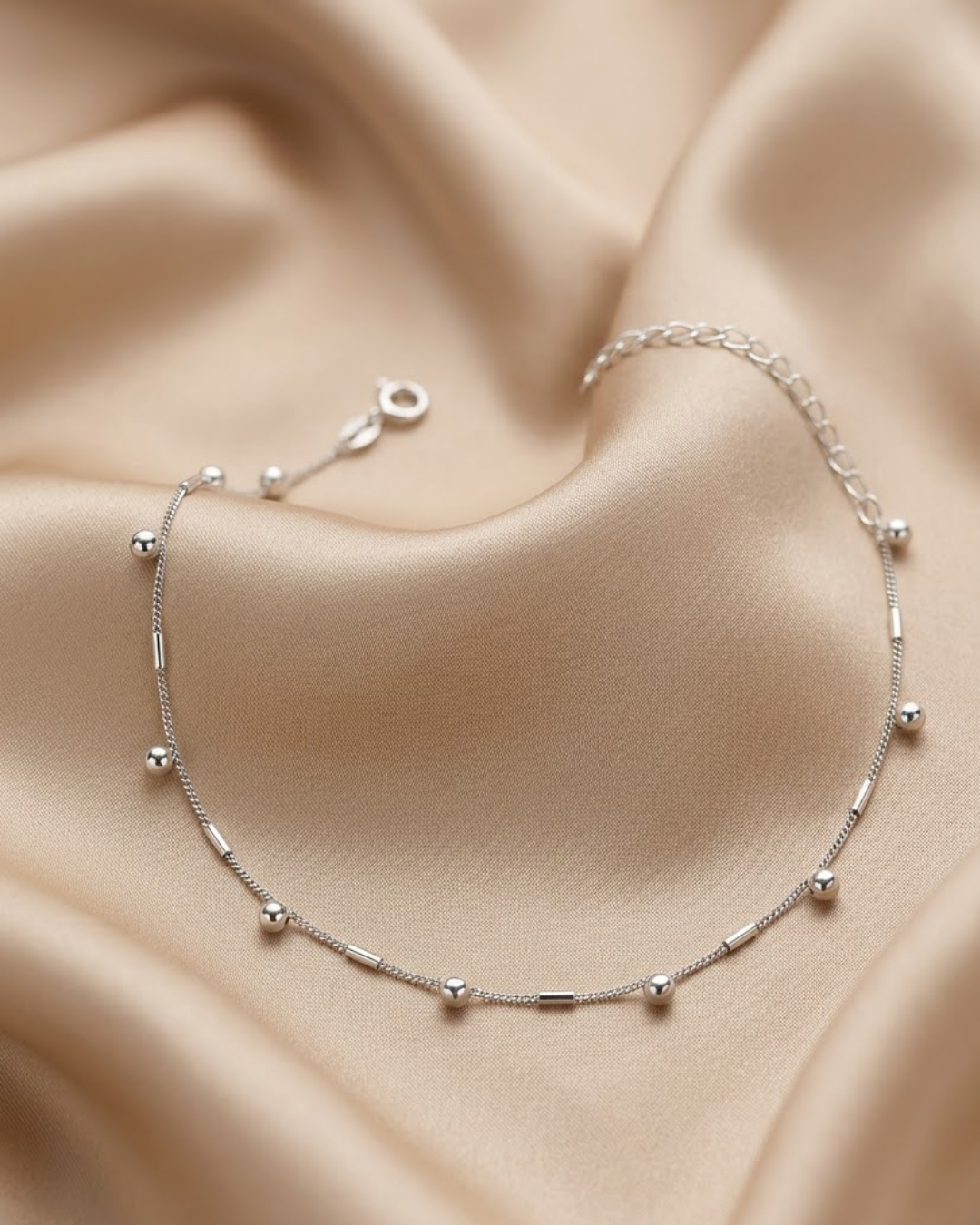 Tube Bar Dainty Chain Anklet Sterling Silver