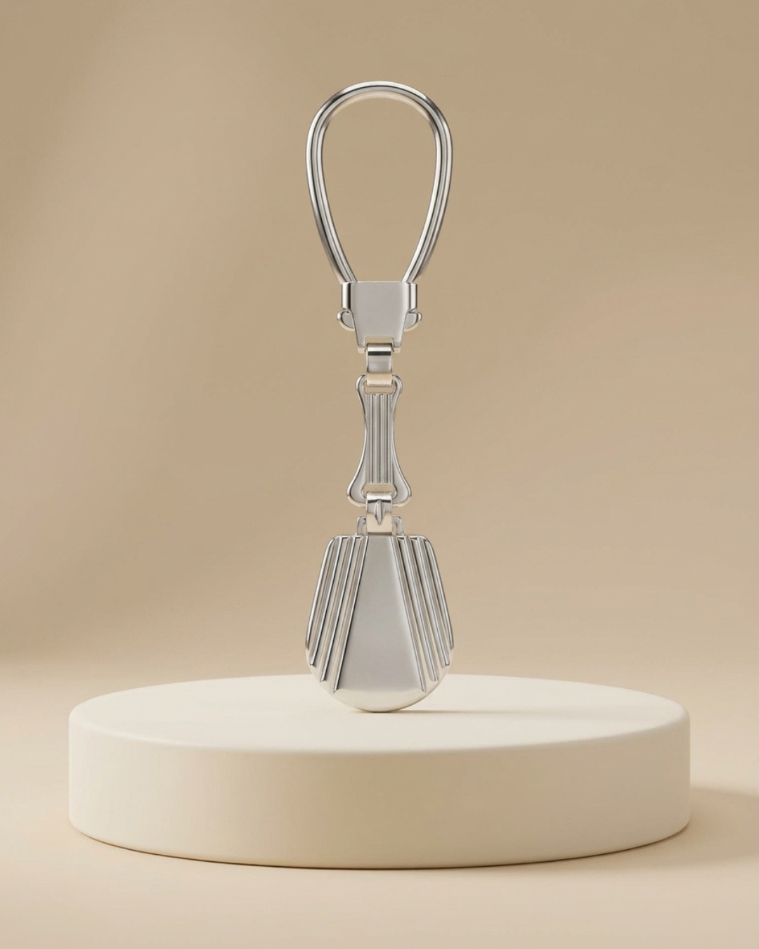Art Deco Fluted Shield Pure Silver Keychain