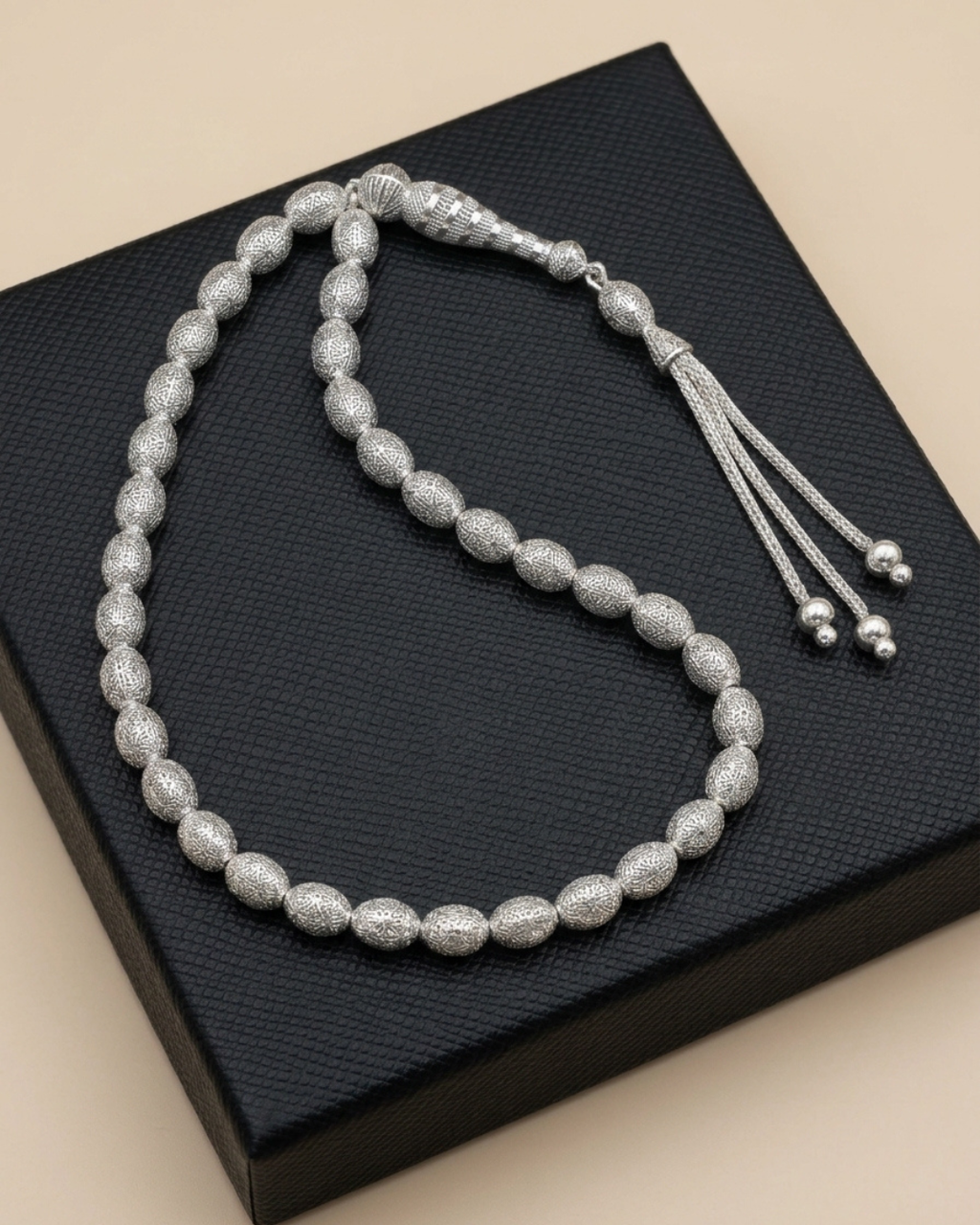 33-Bead Oval Cut Misbaha Sterling Silver