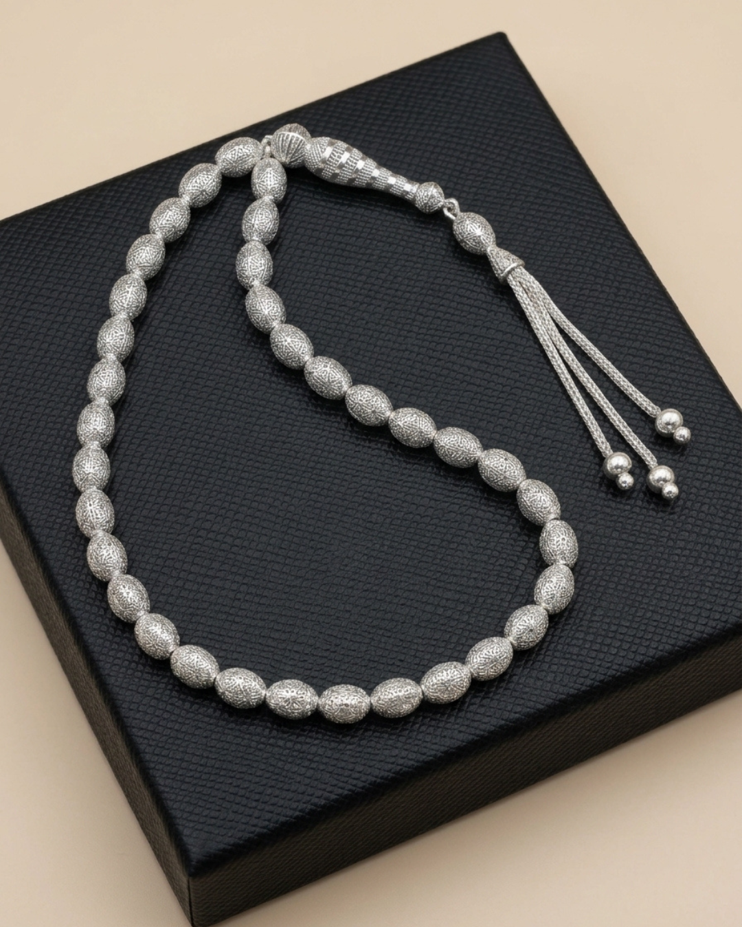 33-Bead Oval Cut Misbaha Sterling Silver