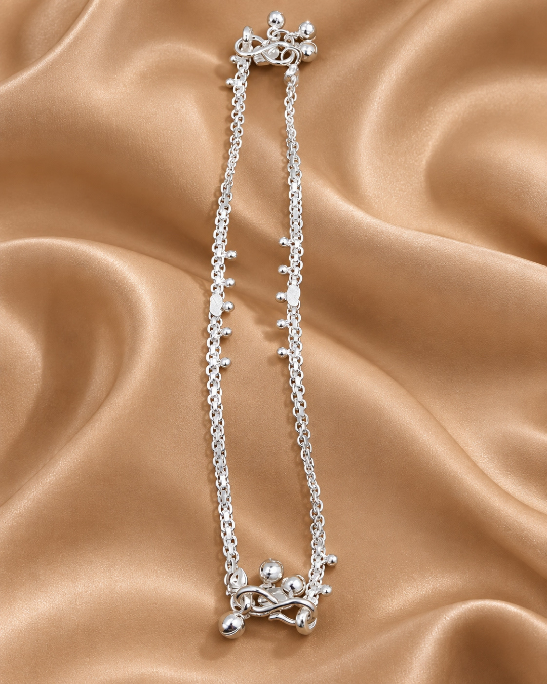 Kids Dainty Bead Fringe Silver Anklet