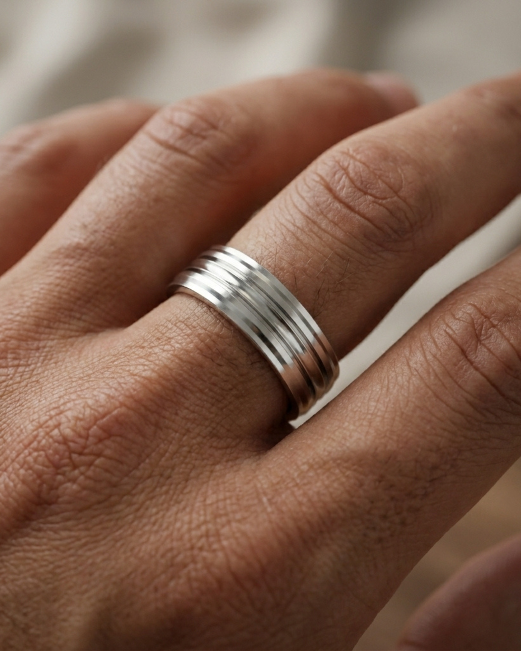 The Urban Geometric Textured Silver Men’s Dibla Ring