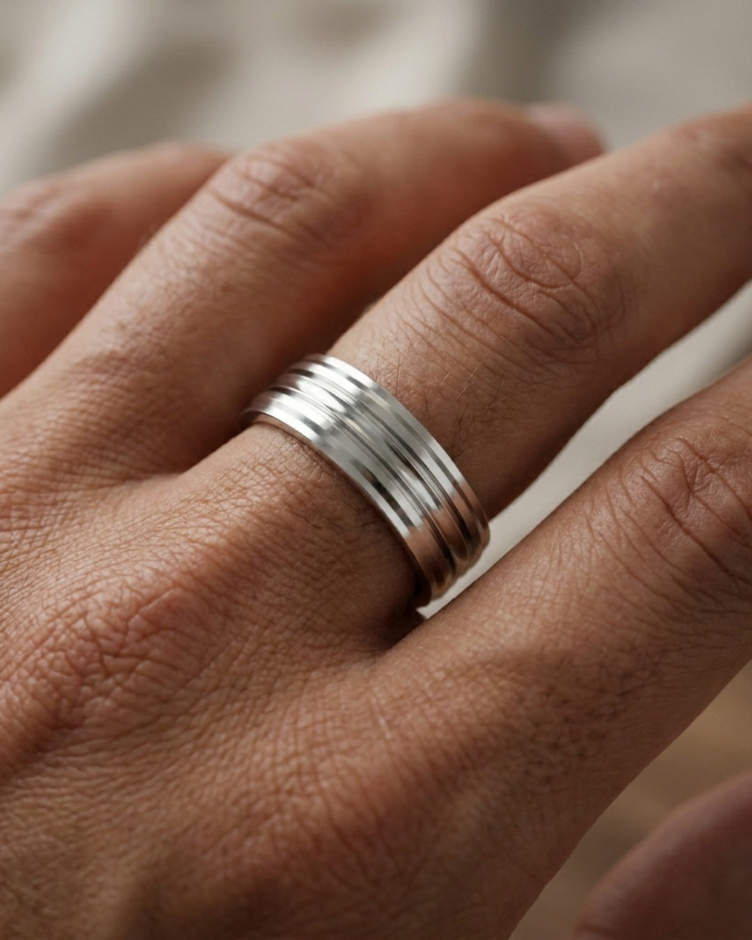 The Urban Geometric Textured Silver Men’s Dibla Ring