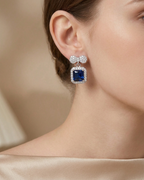 Square Drop Stud Earrings Sterling Silver
