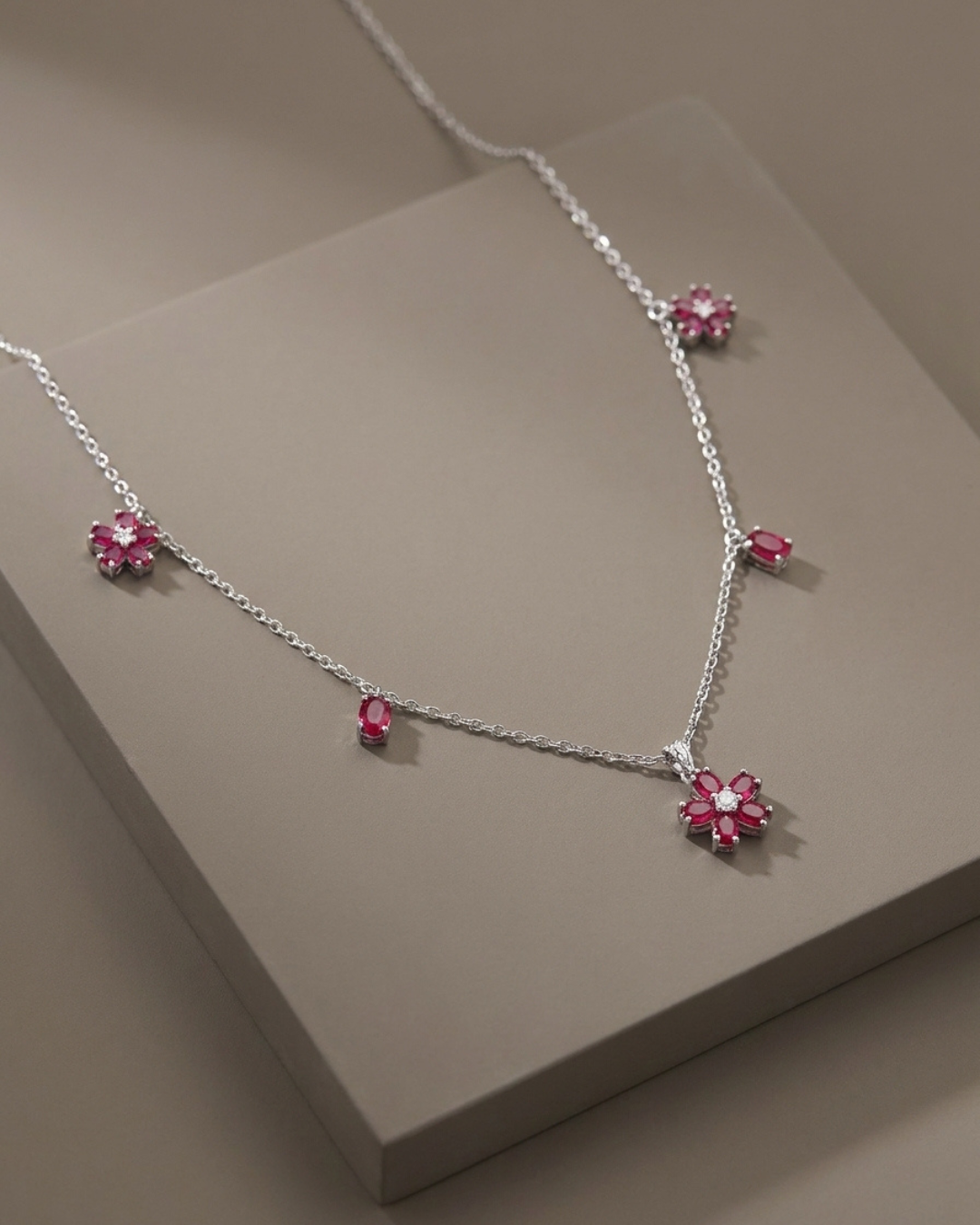 Floral Station Necklace Sterling Silver
