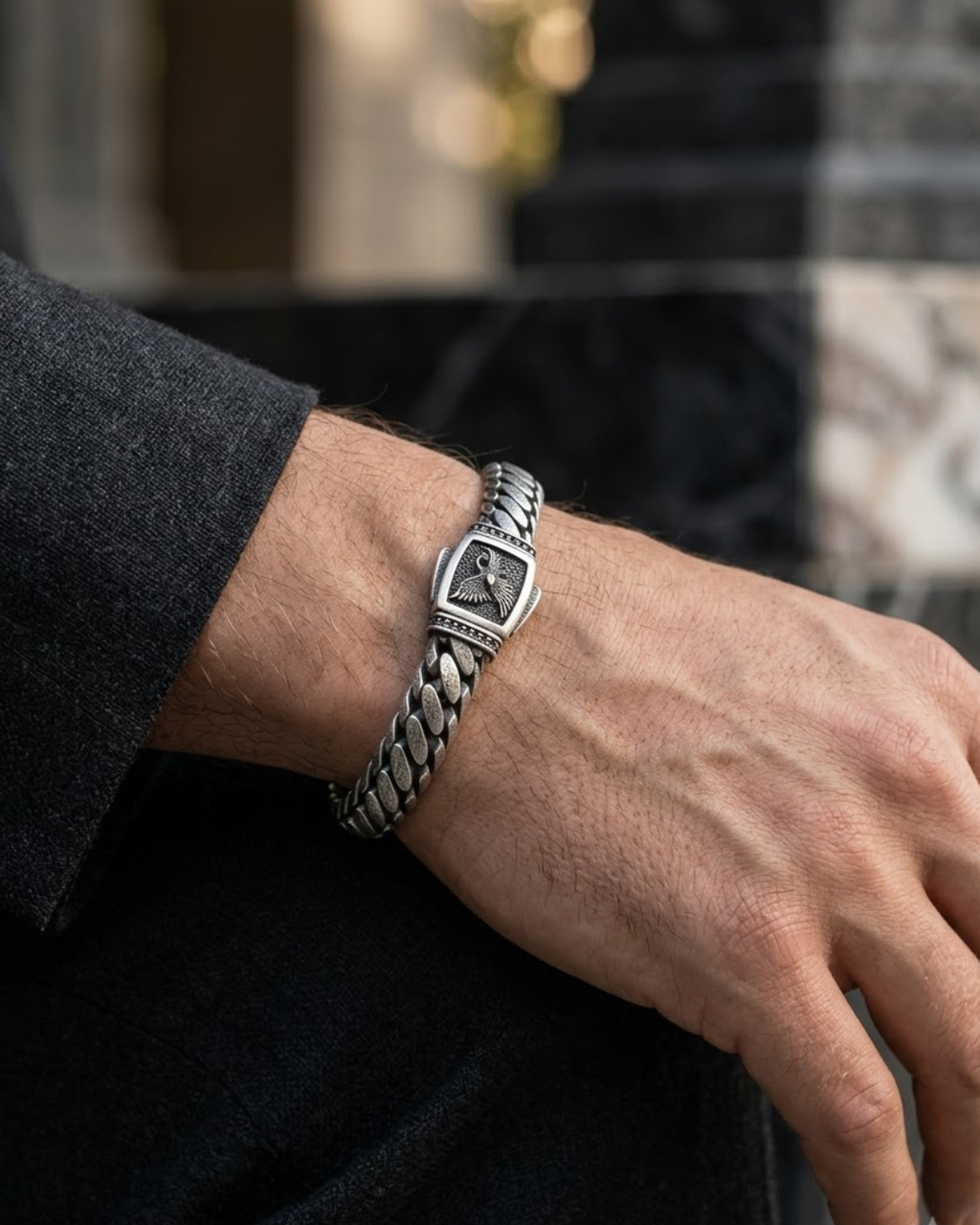 Eagle Woven Men's Bracelet Sterling Silver