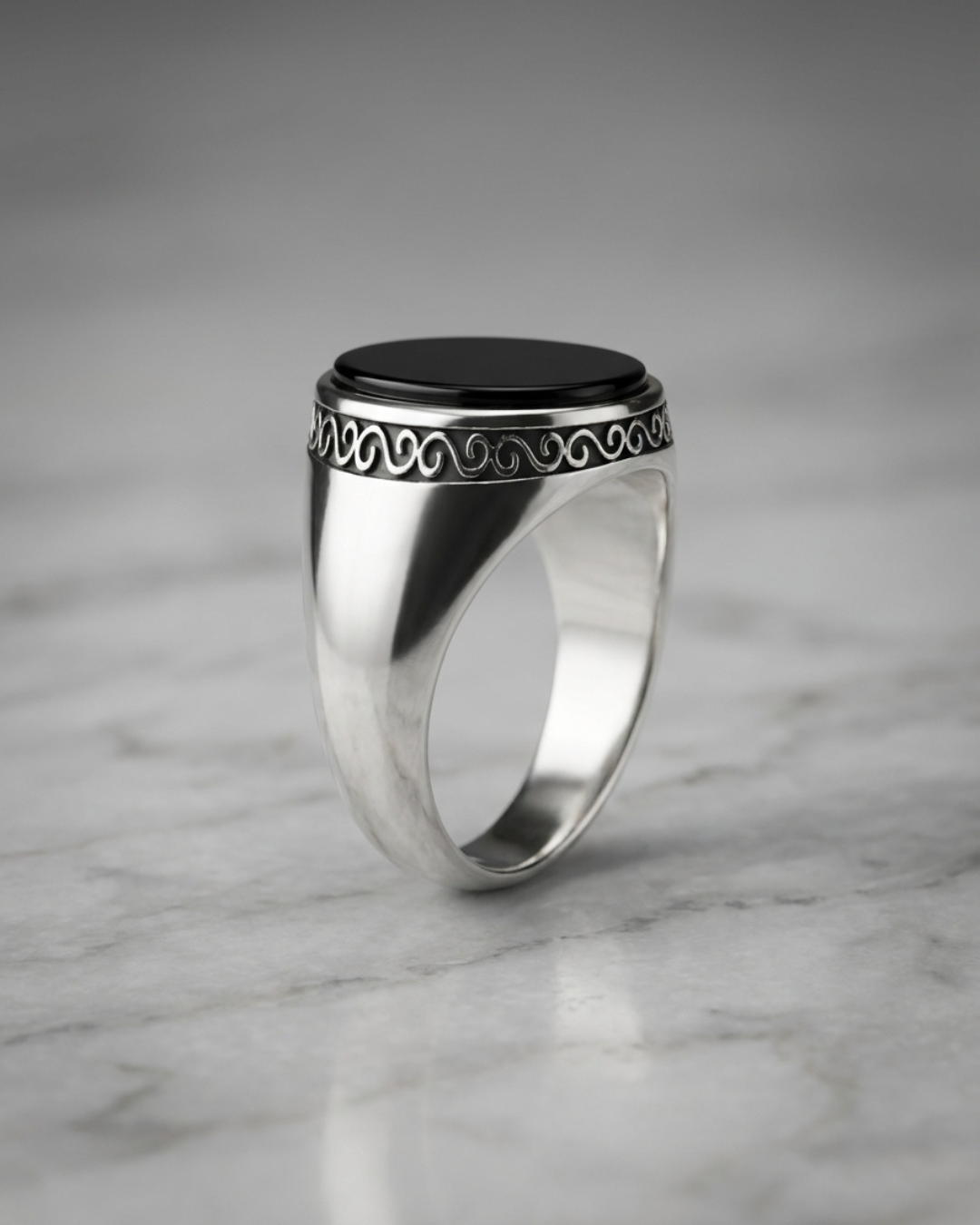 Royal Waves Onyx Signet Ring