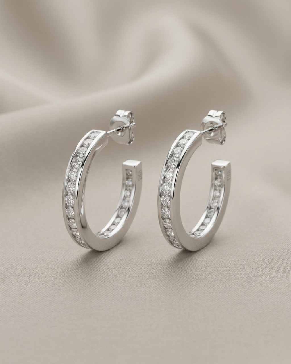 Pavé Open Hoops Earring Sterling Silver