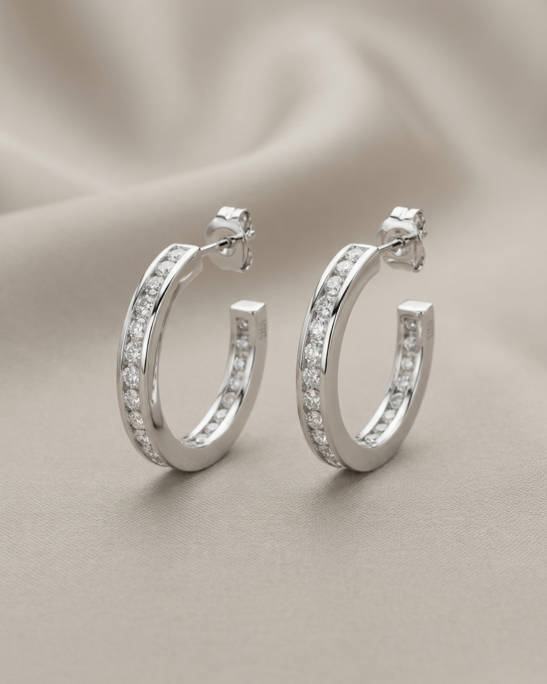 Pavé Open Hoops Earring Sterling Silver