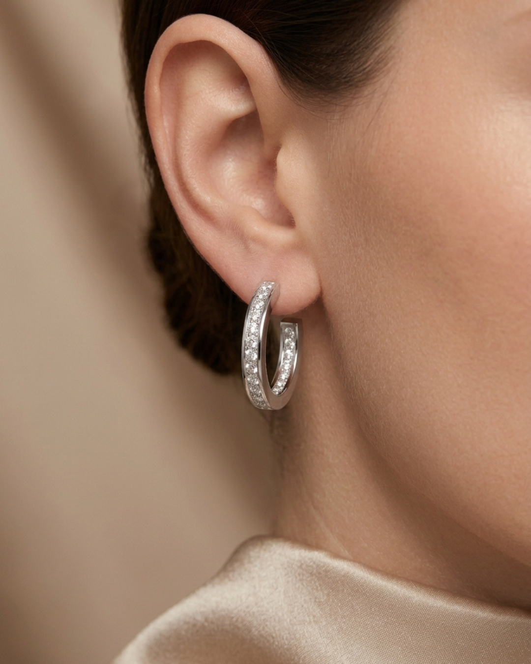 Pavé Open Hoops Earring Sterling Silver