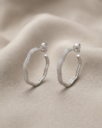 Irregular Pavé Hoop Earrings Sterling Silver