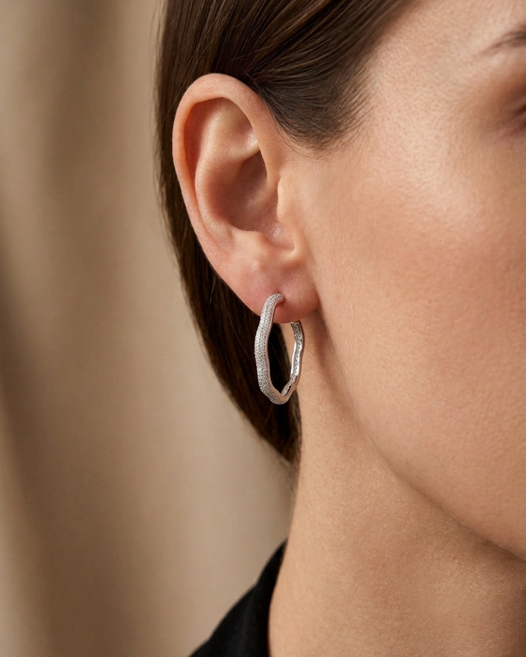 Irregular Pavé Hoop Earrings Sterling Silver