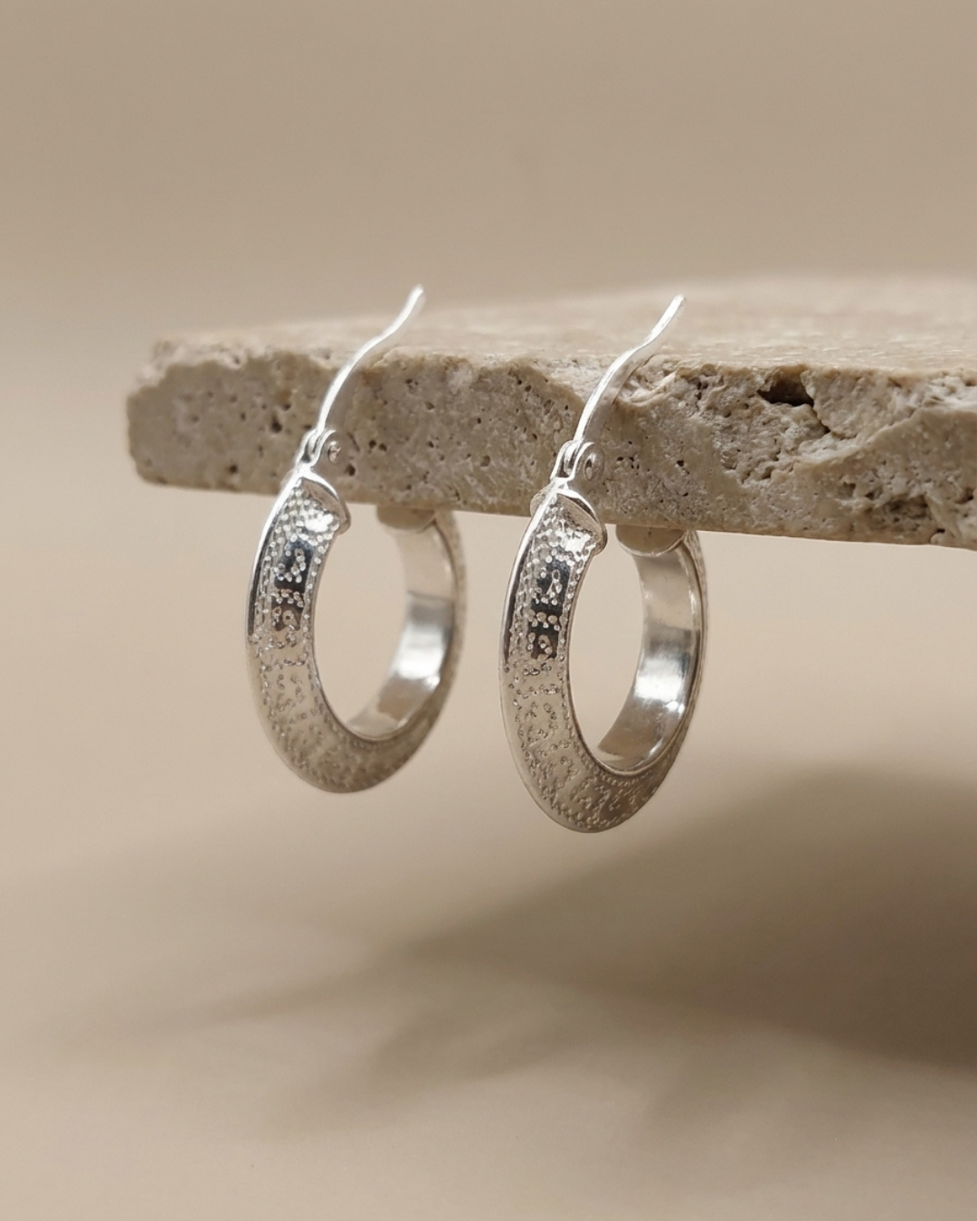 Diamond Cut Oval Hoop Earrings Sterling Silver