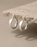 Flat Wide Hoop Earrings Sterling Silver