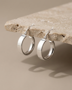 Flat Wide Hoop Earrings Sterling Silver