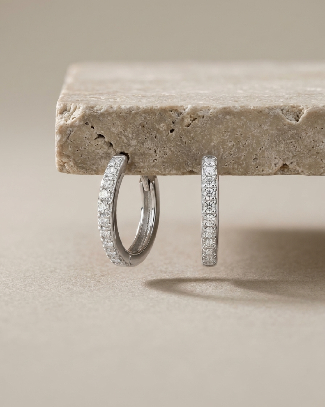 Classic Pave Hoop Earrings Sterling Silver