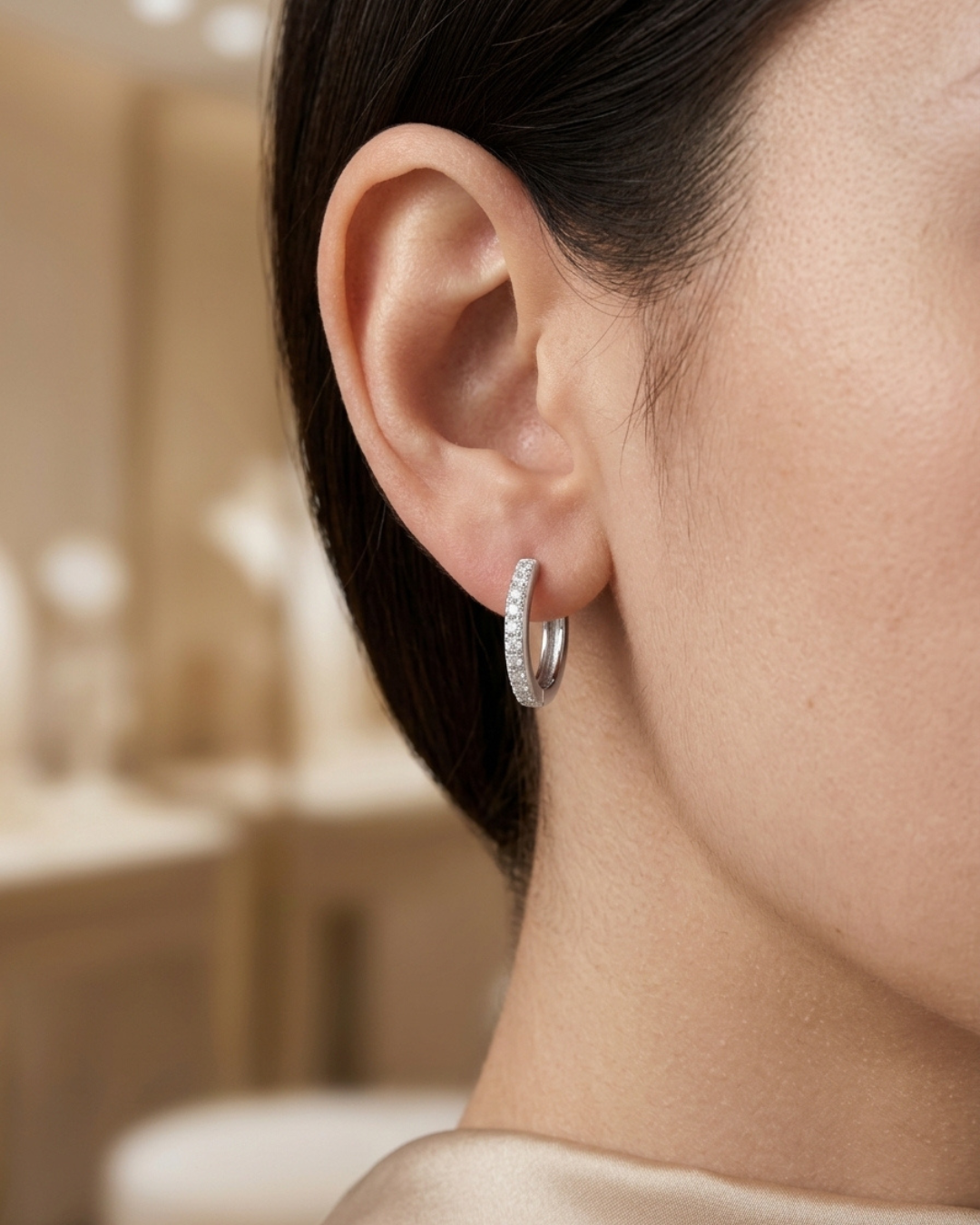Classic Pave Hoop Earrings Sterling Silver