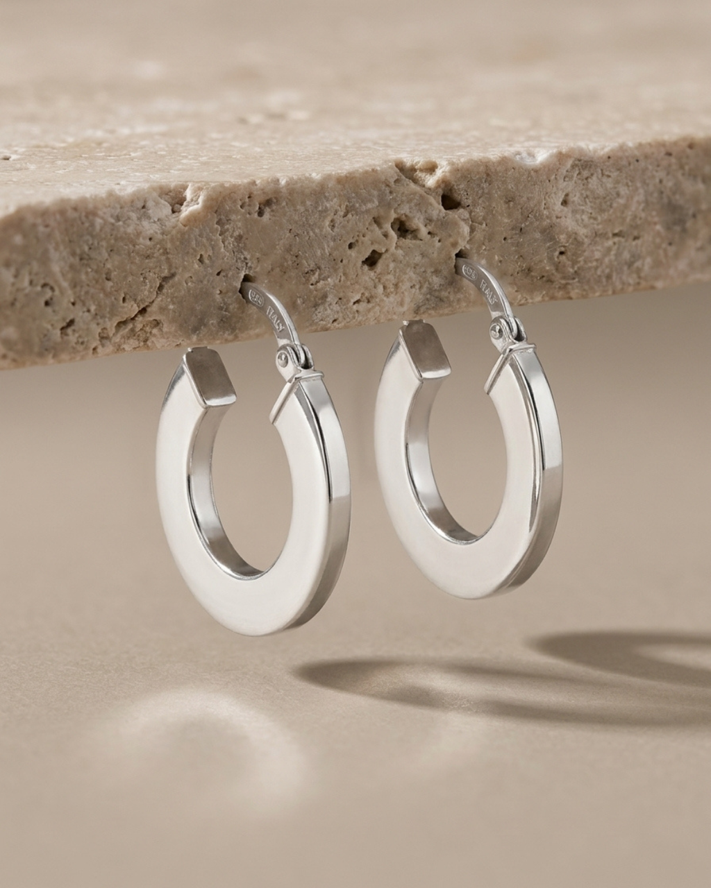 Chunky Flat Hoop Earrings Sterling Silver