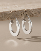 Chunky Flat Hoop Earrings Sterling Silver