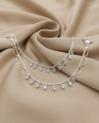 Romantic Crystal Heart Scalloped Silver Payal