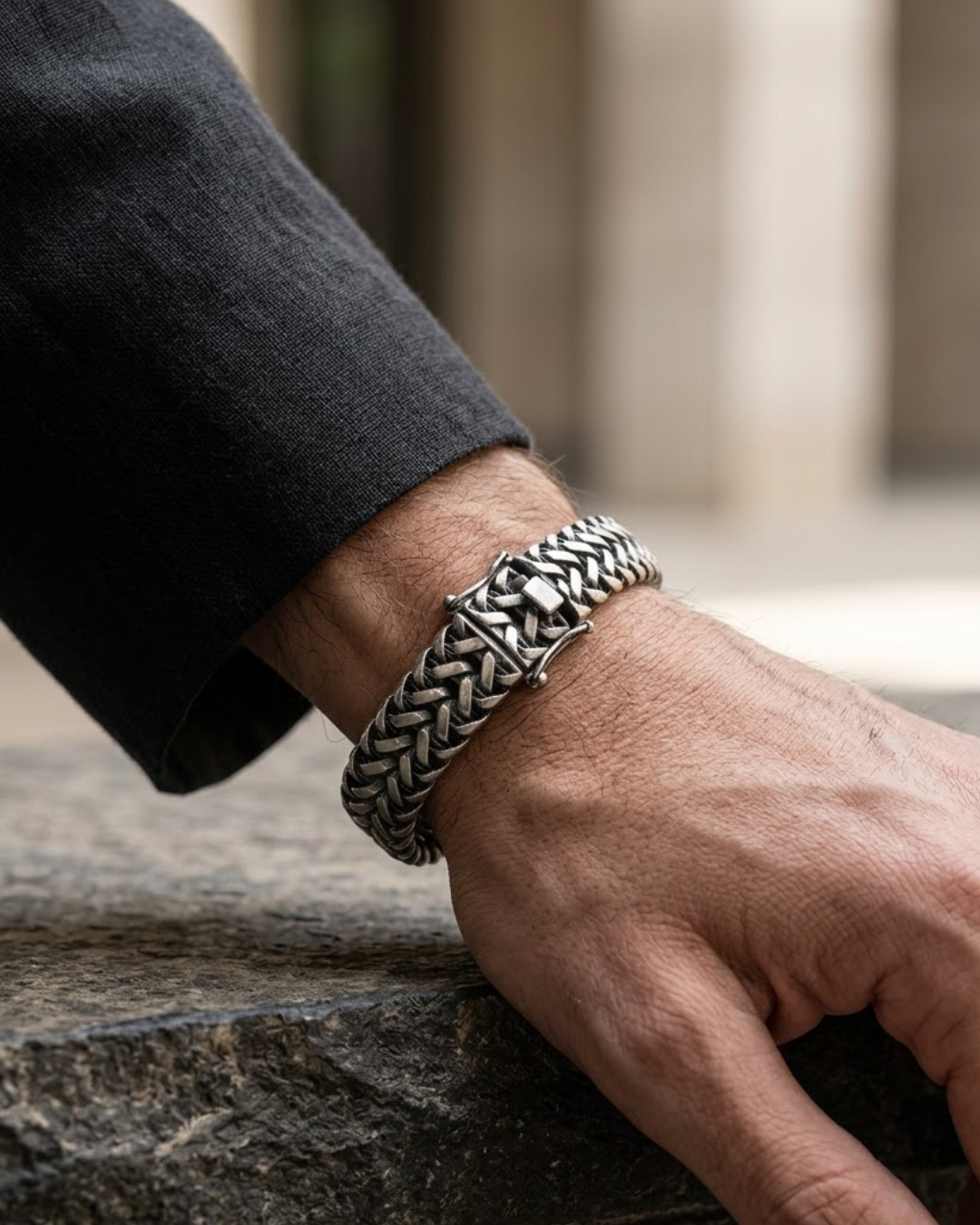 Double Braided Men's Bracelet Sterling Silver