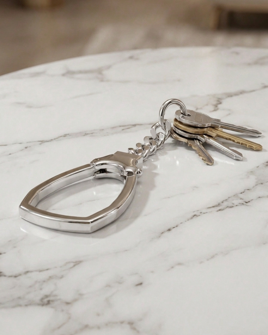 Silver Shield Carabiner Curb Chain Keychain