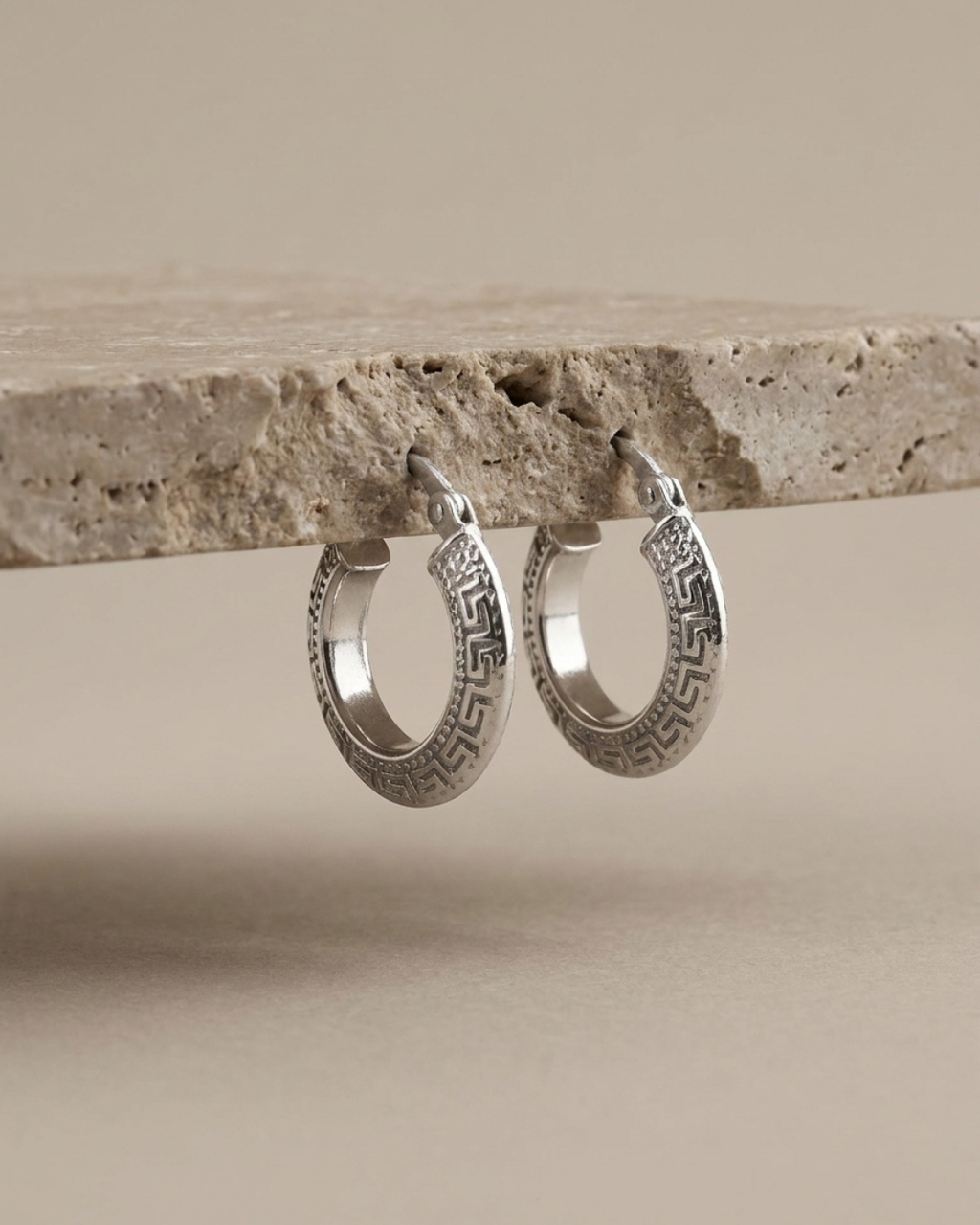 Greek Key Hoop Earrings Sterling Silver