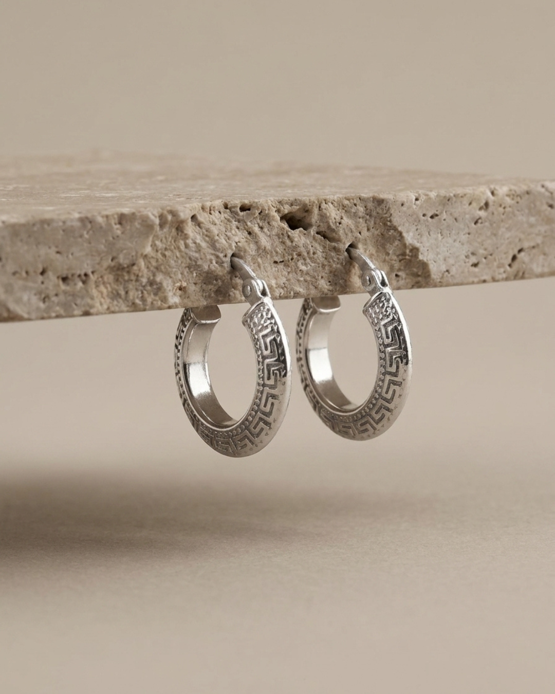 Greek Key Hoop Earrings Sterling Silver