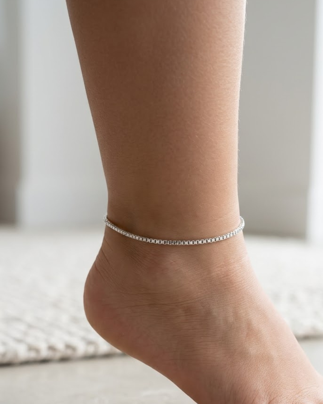 Classic Box Chain Anklet Sterling Silver