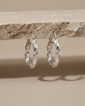 Textured Ribbon Twist Hoops Earring Sterling Silver