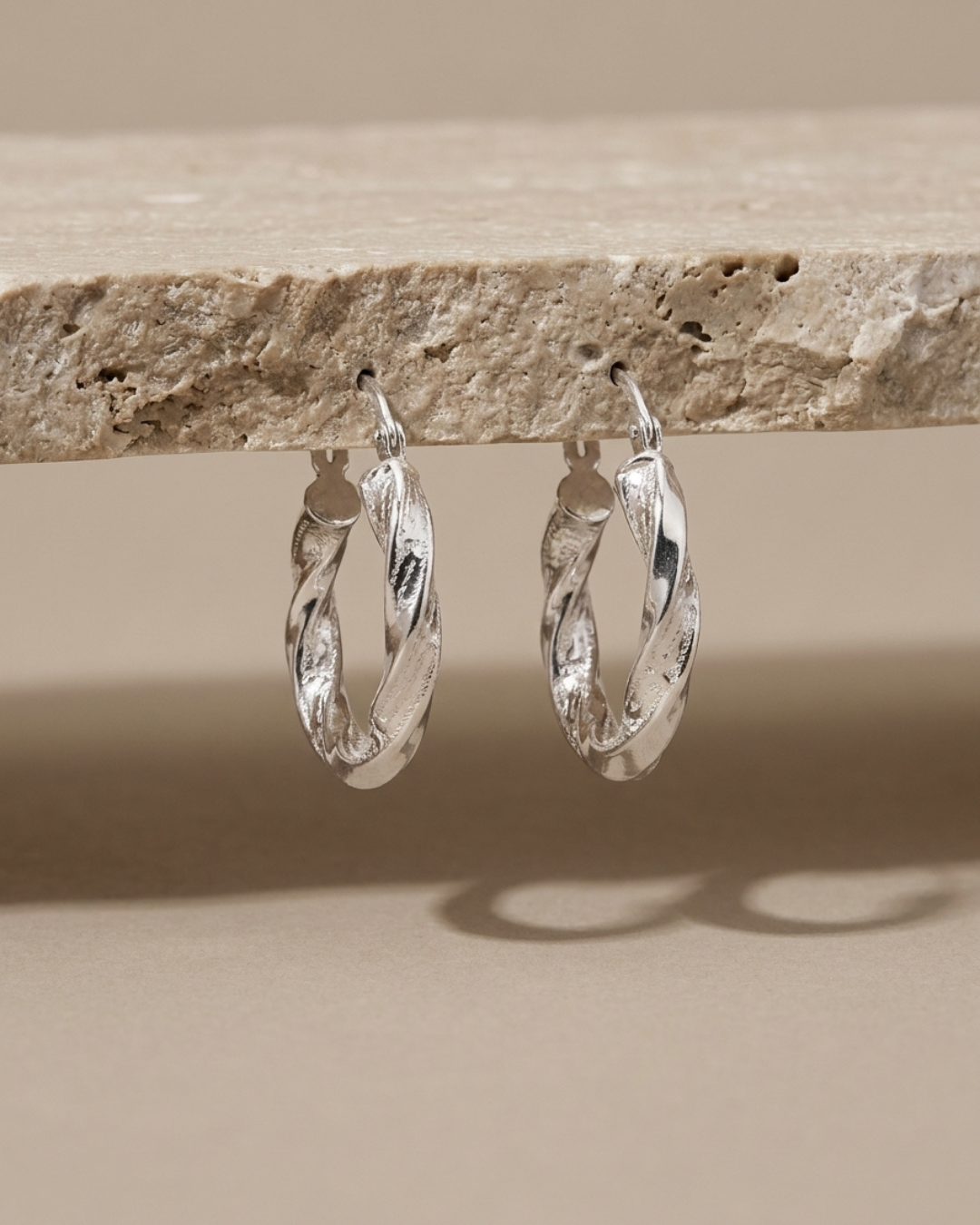 Textured Ribbon Twist Hoops Earring Sterling Silver