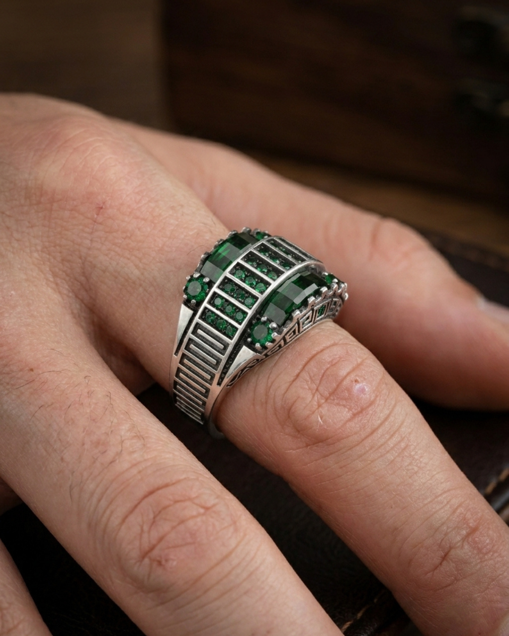 Emerald Cyber Grid Ring