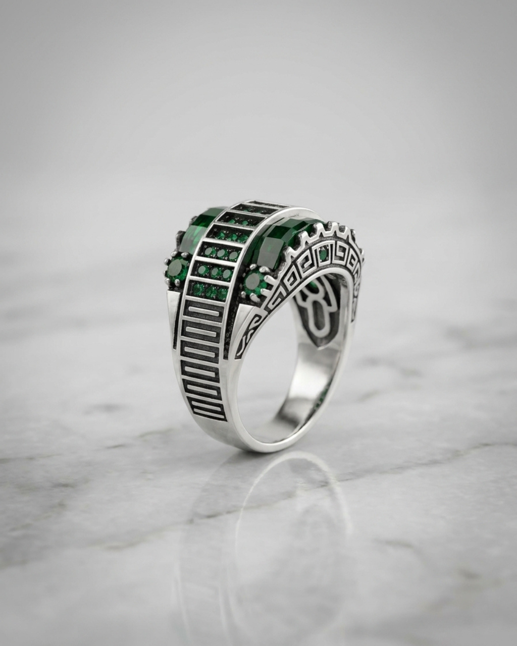 Emerald Cyber Grid Ring