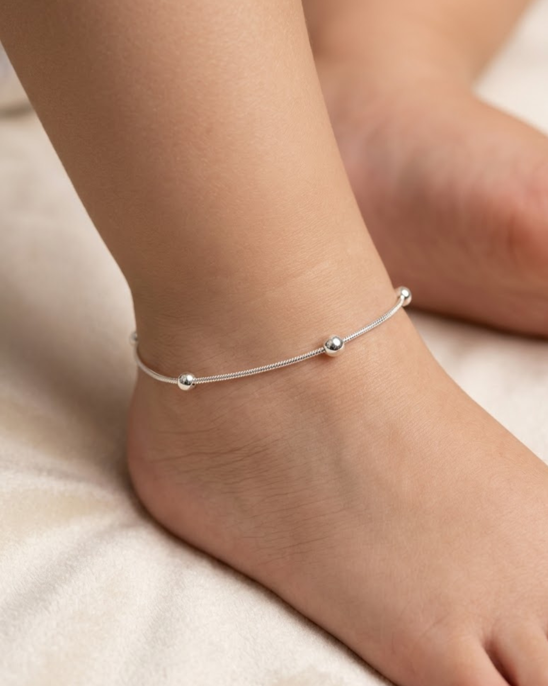 Beaded Round Circles Anklet Sterling Silver