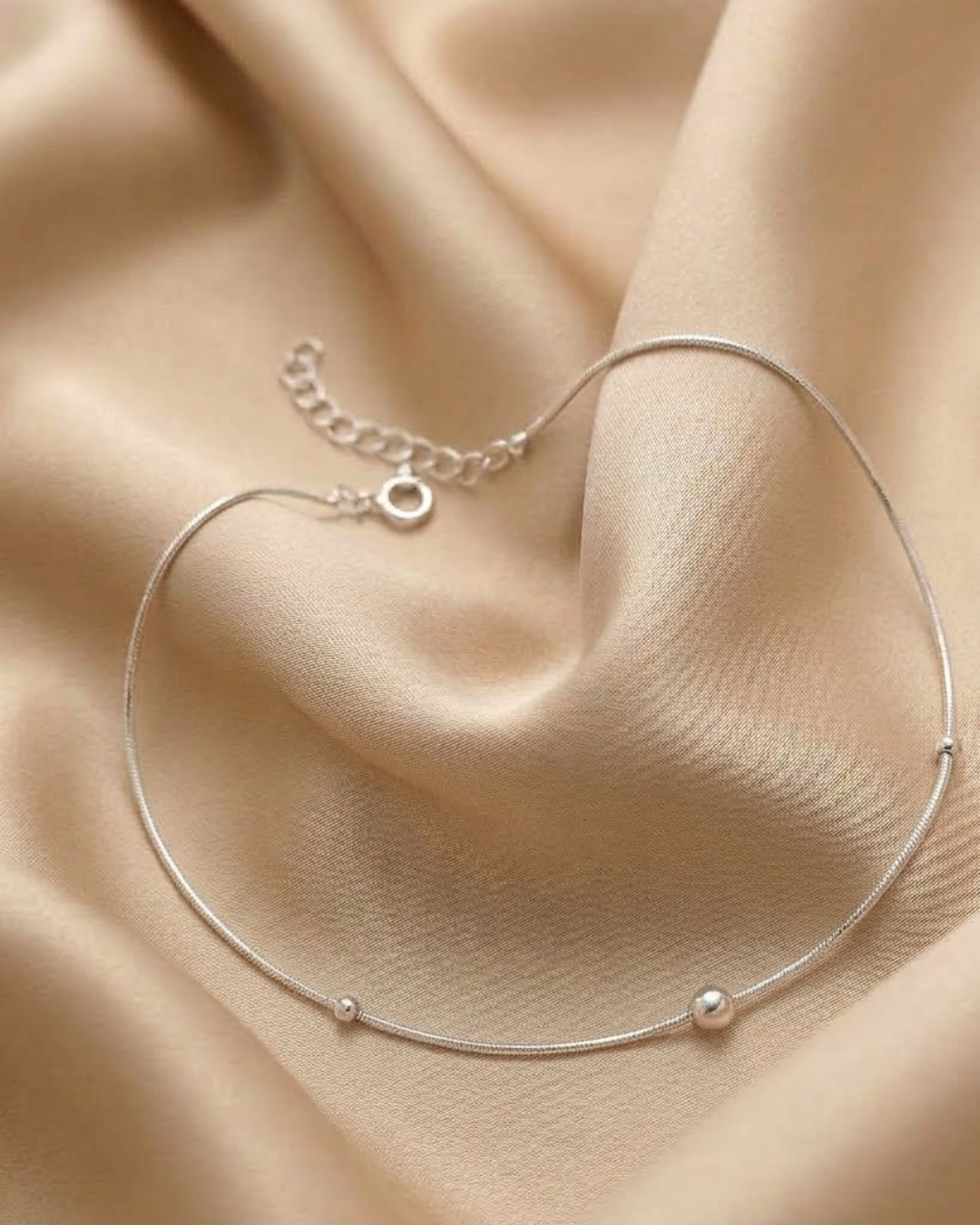 Beaded Round Circles Anklet Sterling Silver