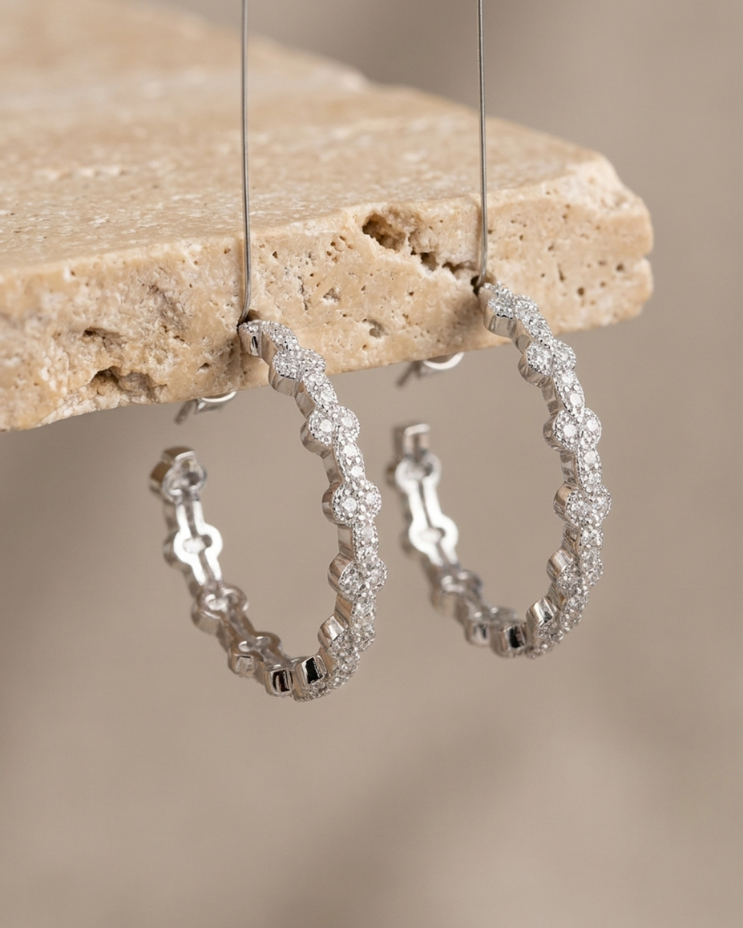 Petal Floral Cluster Hoop Earrings Sterling Silver