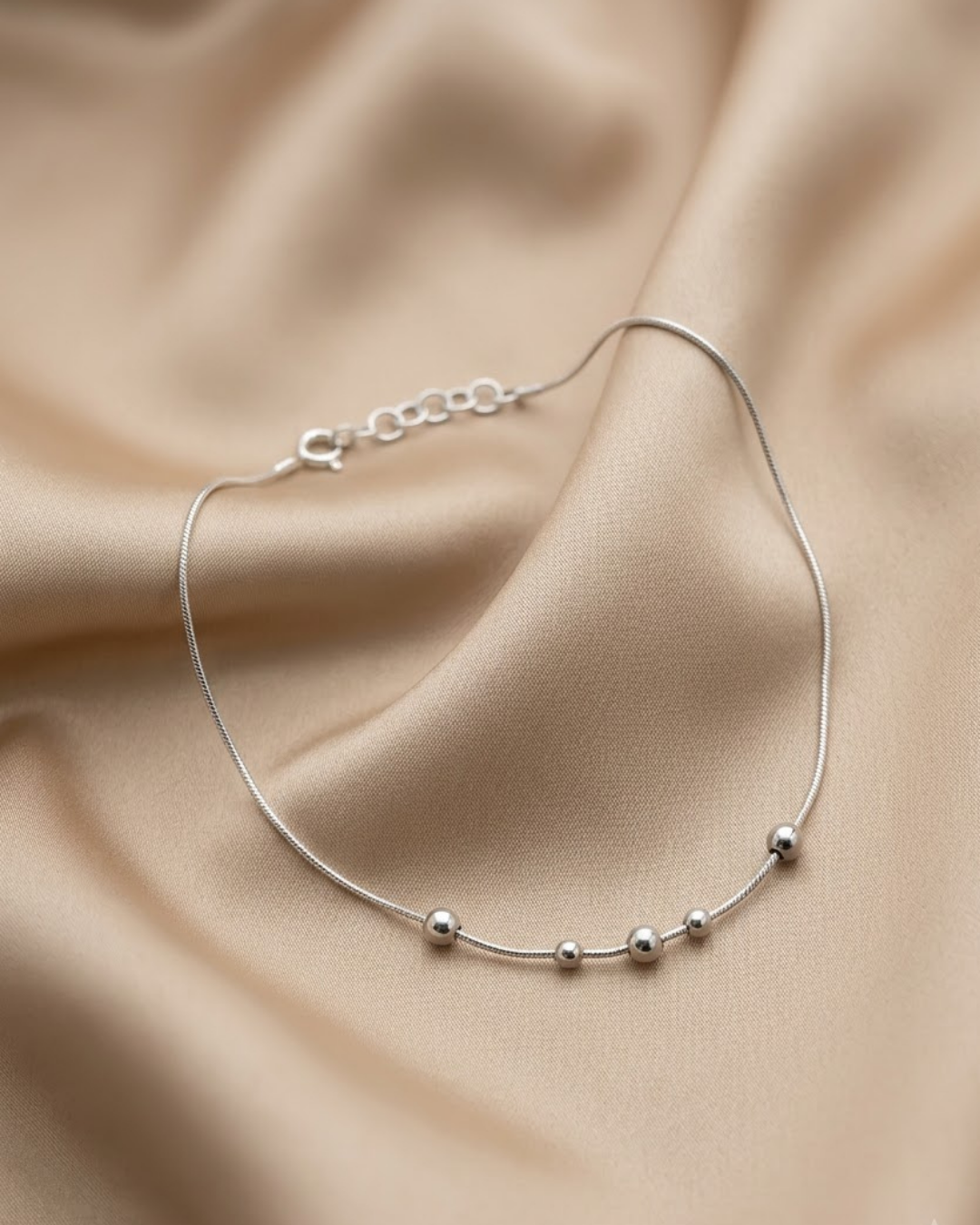 Beaded Chain Anklet Silver