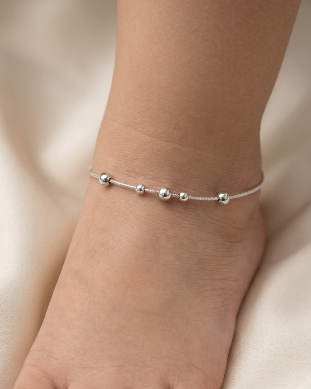 Beaded Chain Anklet Silver