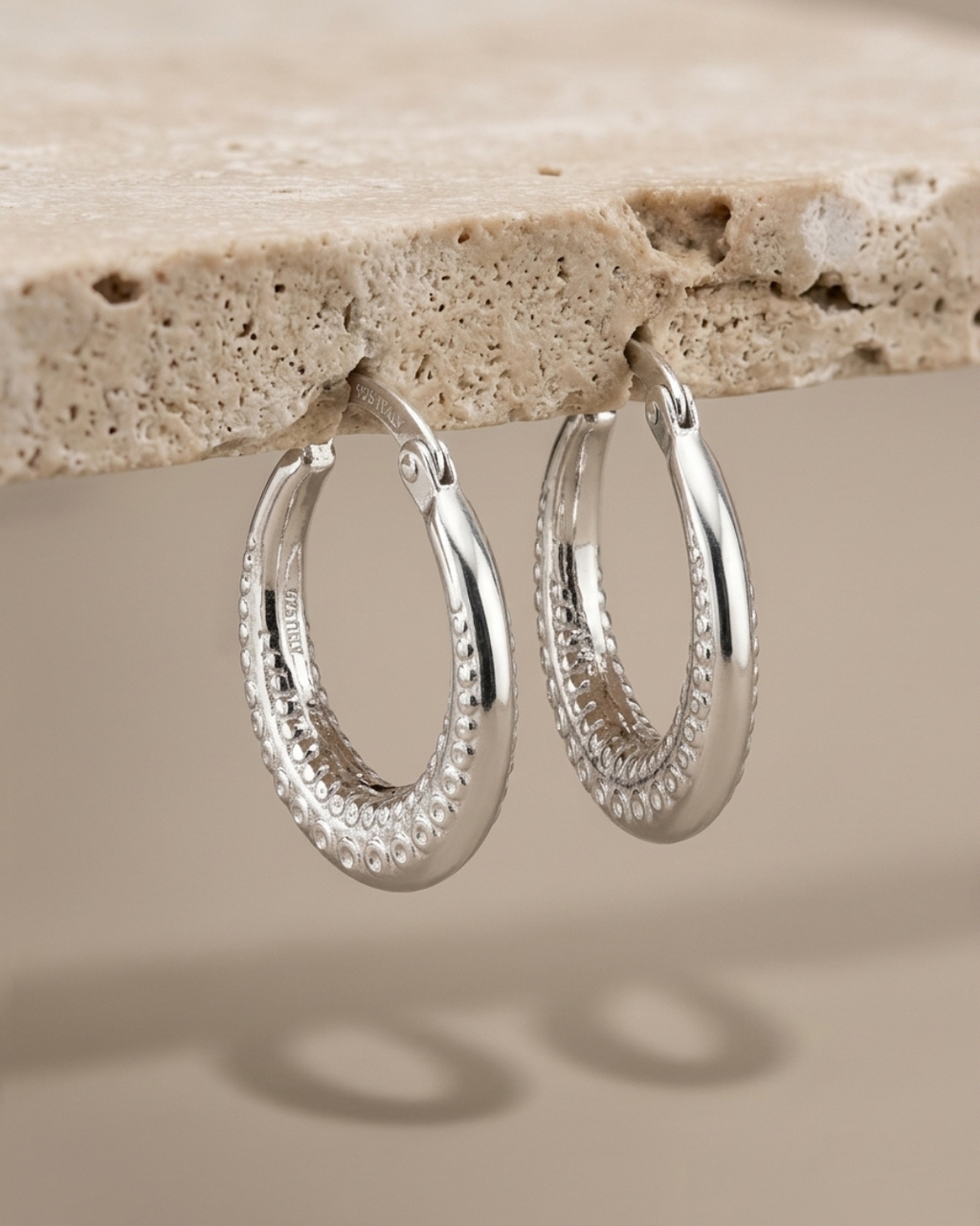 Beaded Creole Hoop Earrings Sterling Silver