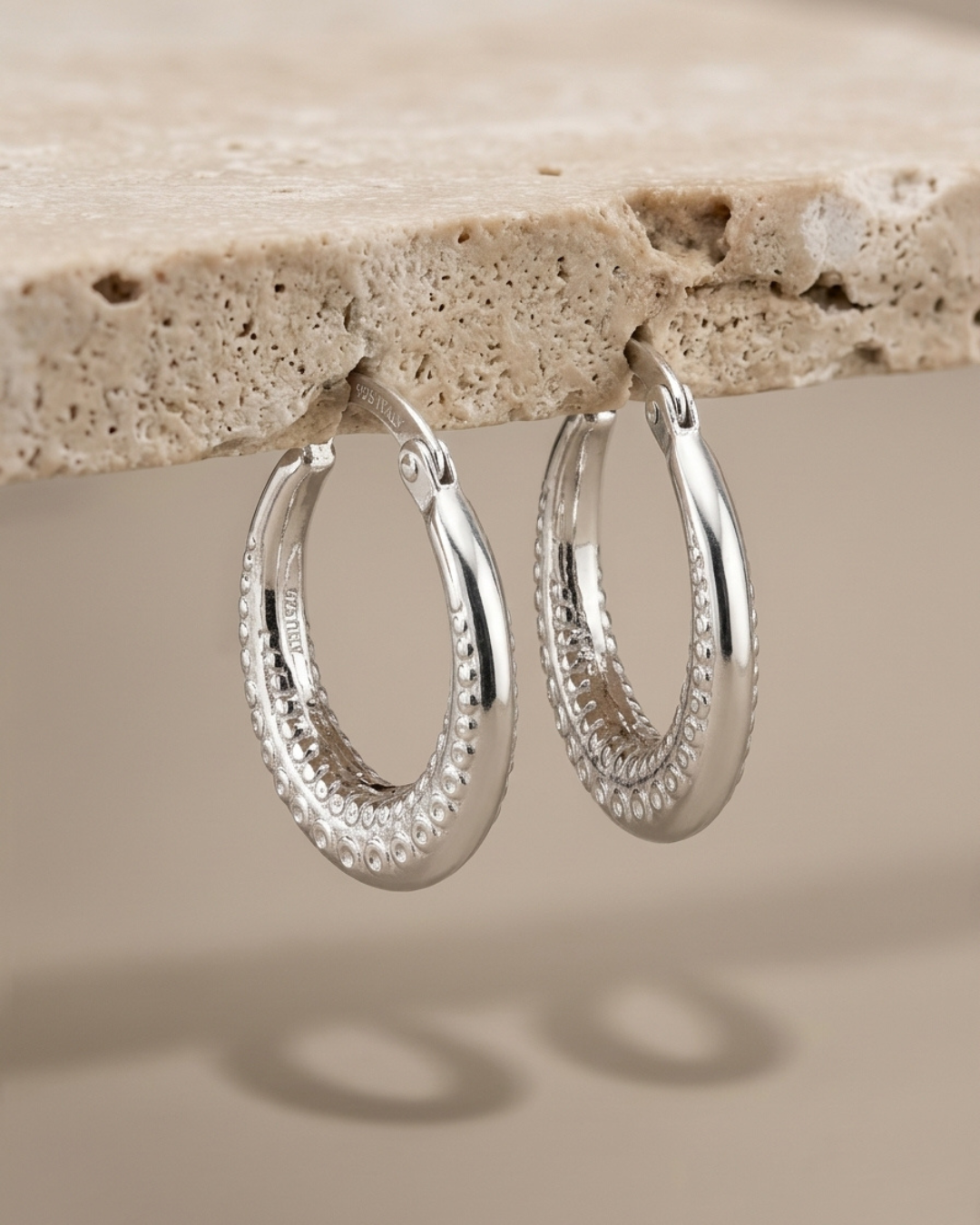 Beaded Creole Hoop Earrings Sterling Silver