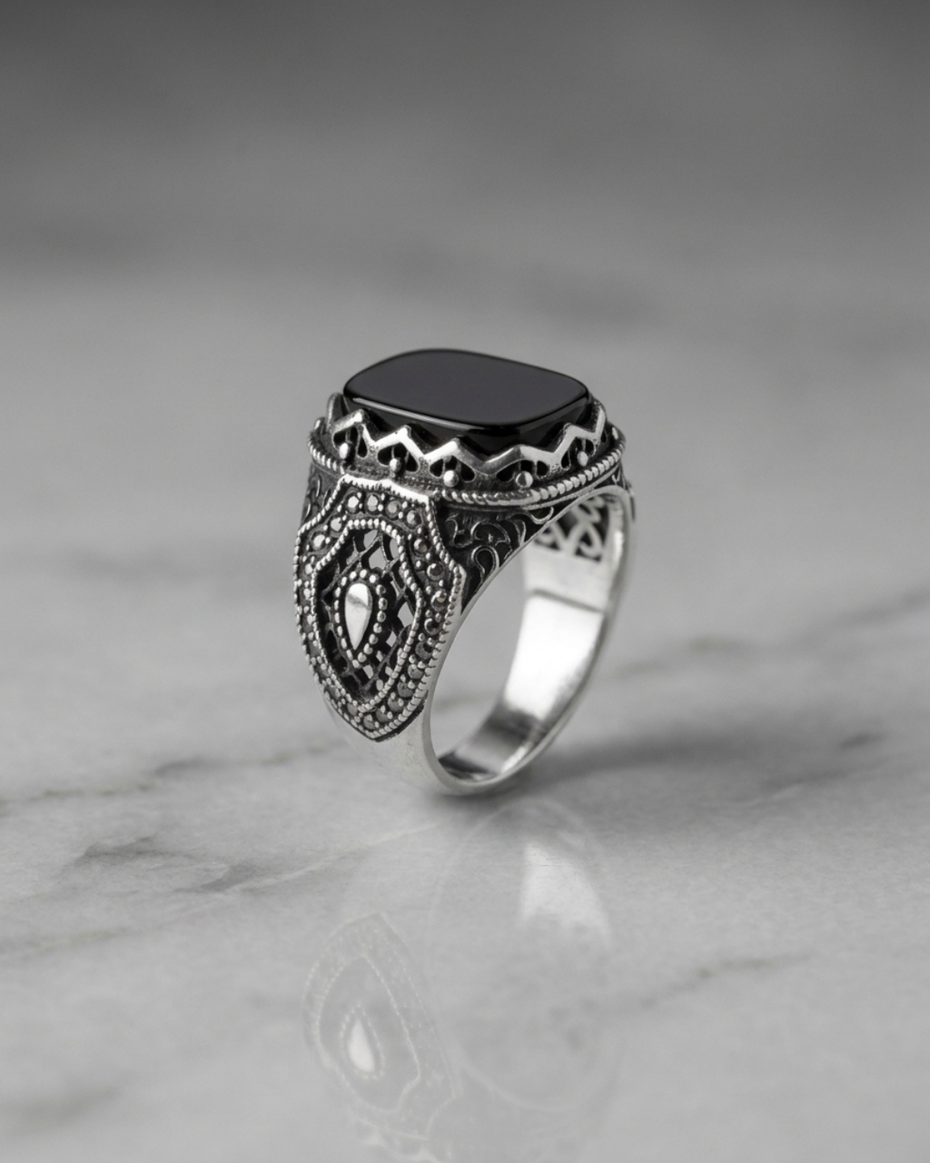 Imperial Crown Onyx Filigree Ring