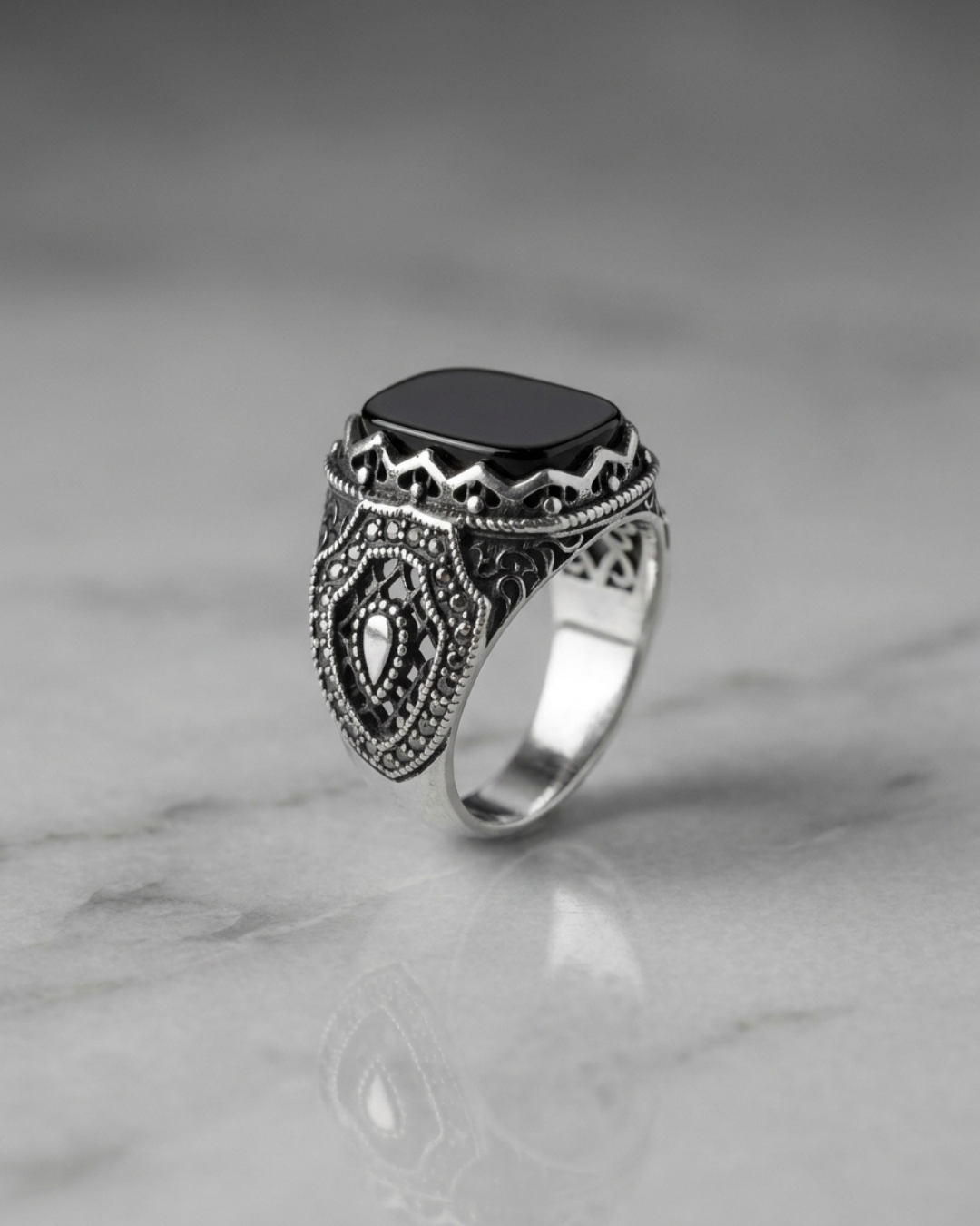 Imperial Crown Onyx Filigree Ring